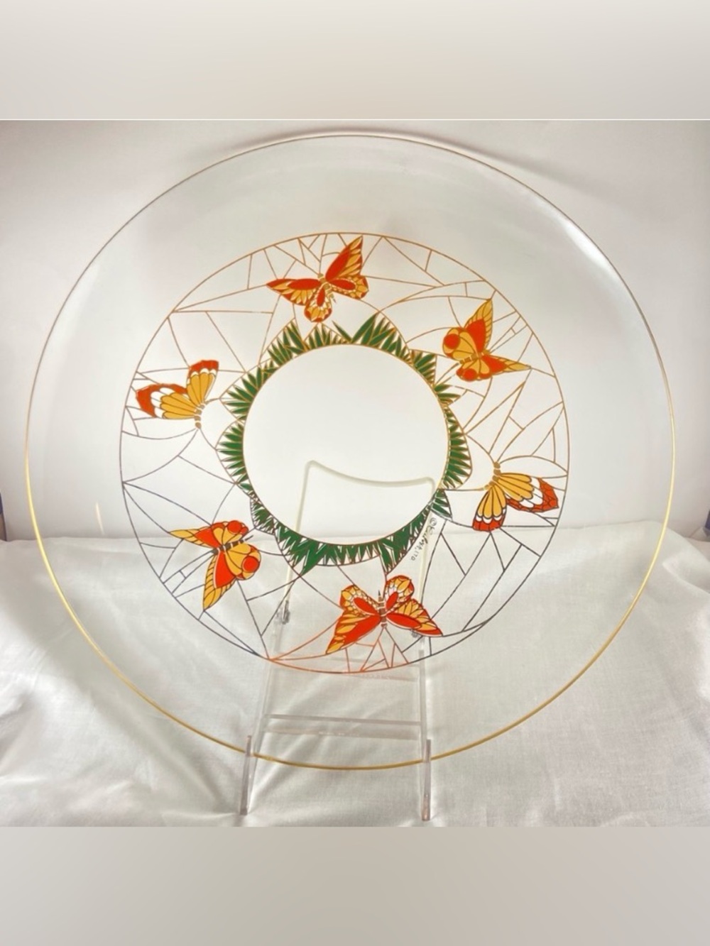 Vintage‎ Culver Glass Orange Butterfly Serving Plate 22K Gold MCM 14.5"
